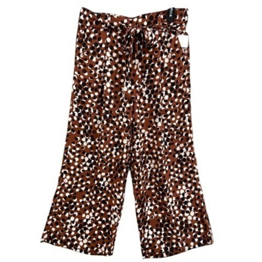 Halogen Pants Womens Sz S Brown Abstract Dot Crop Paperbag Boho Wide Leg